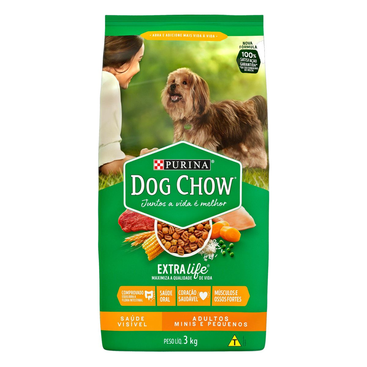 Alimento para Cães Adultos Raças Minis e Pequenas Purina Dog Chow Extra Life Pacote 3kg