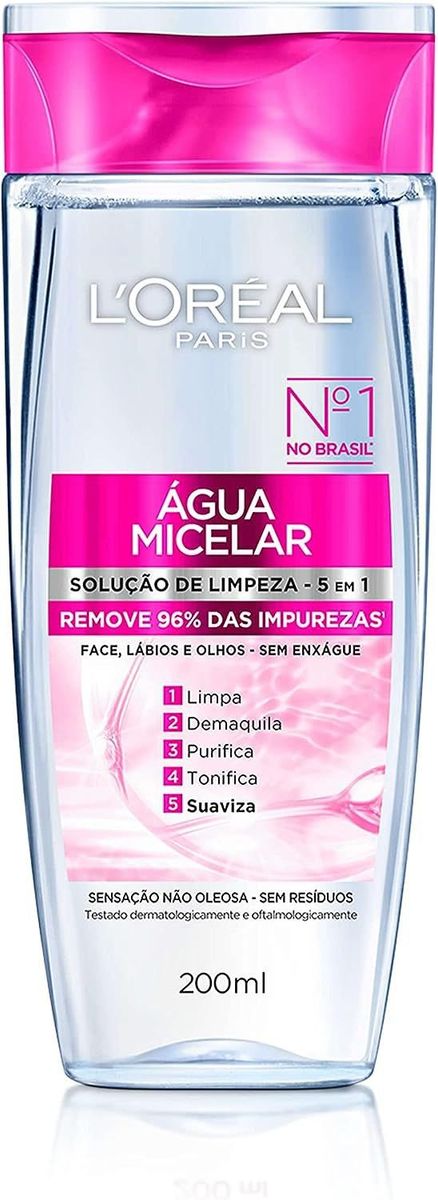 Água Micelar L'Oréal Paris Solução de Limpeza 5 em 1, 200ml