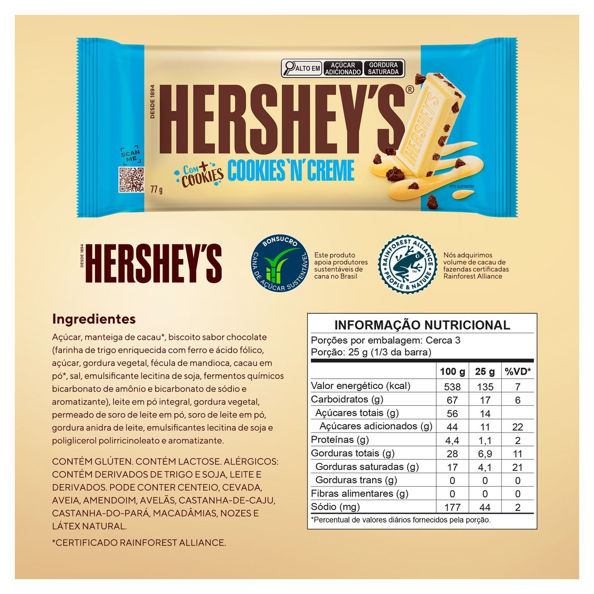 Chocolate Hershey's Cookies 'N' Creme 77g image number 1