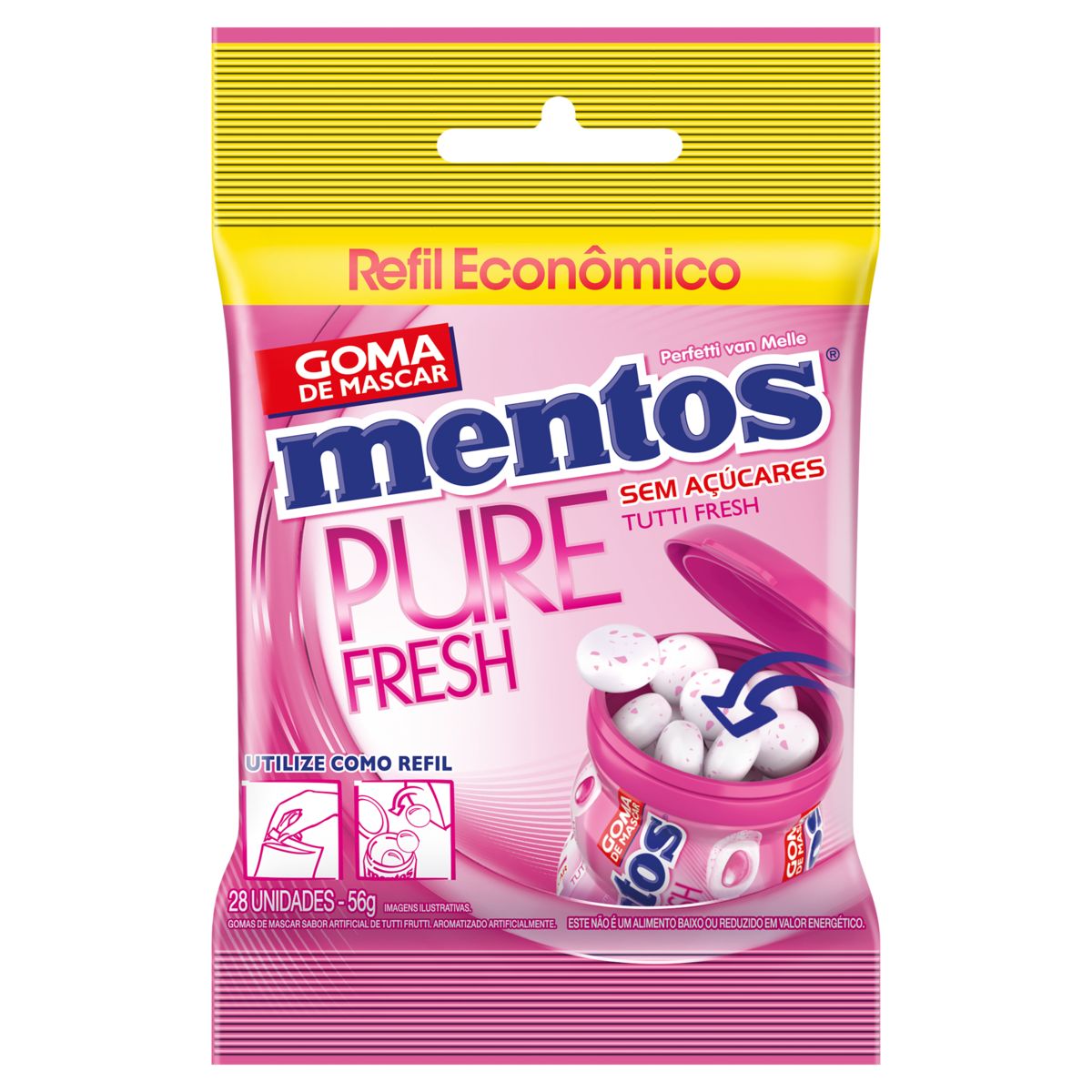 Goma de Mascar Mentos Pure Fresh Tutti Frutti Zero Açúcar 56g