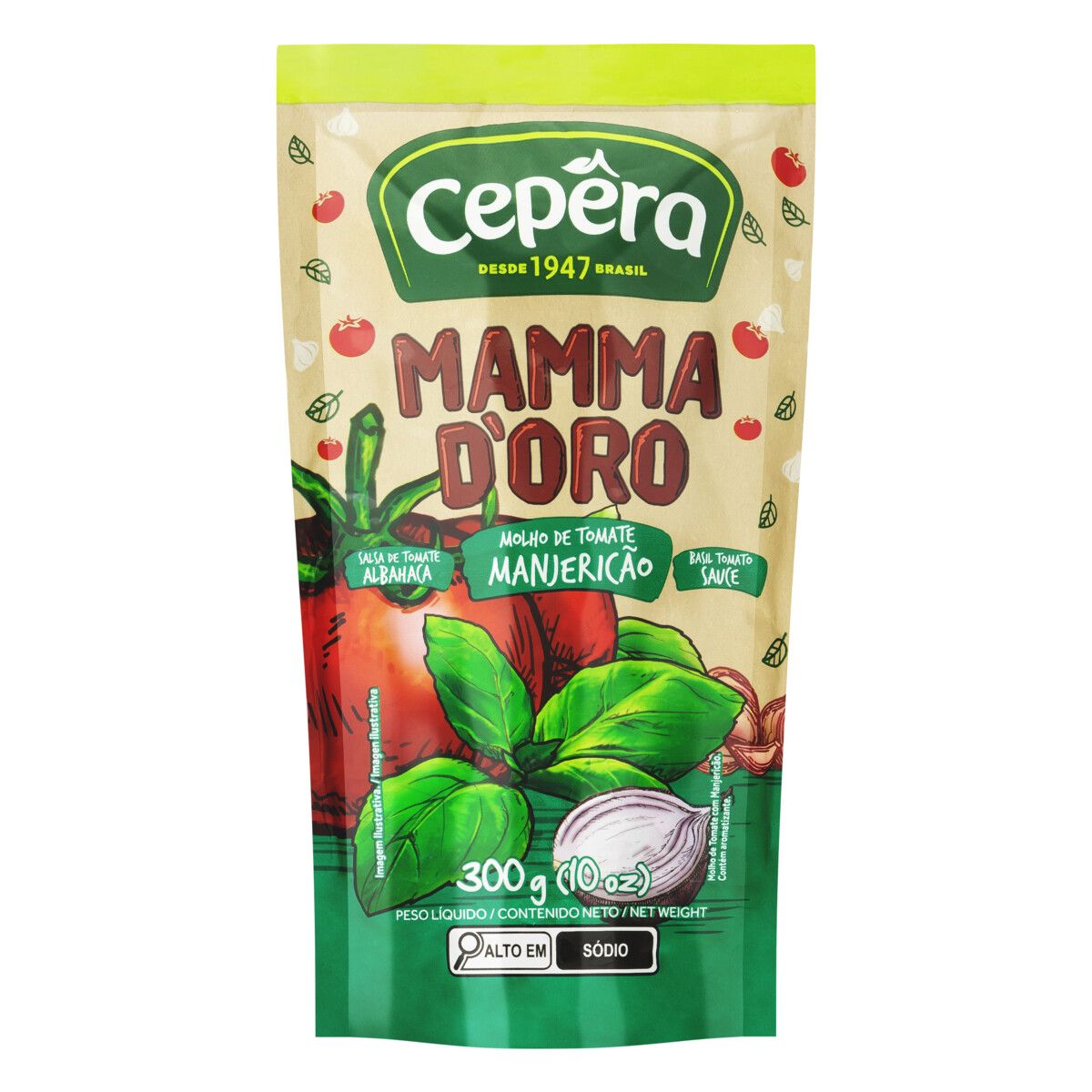 Molho de Tomate Cepêra Mamma d'Oro Manjericão Sachê 300g