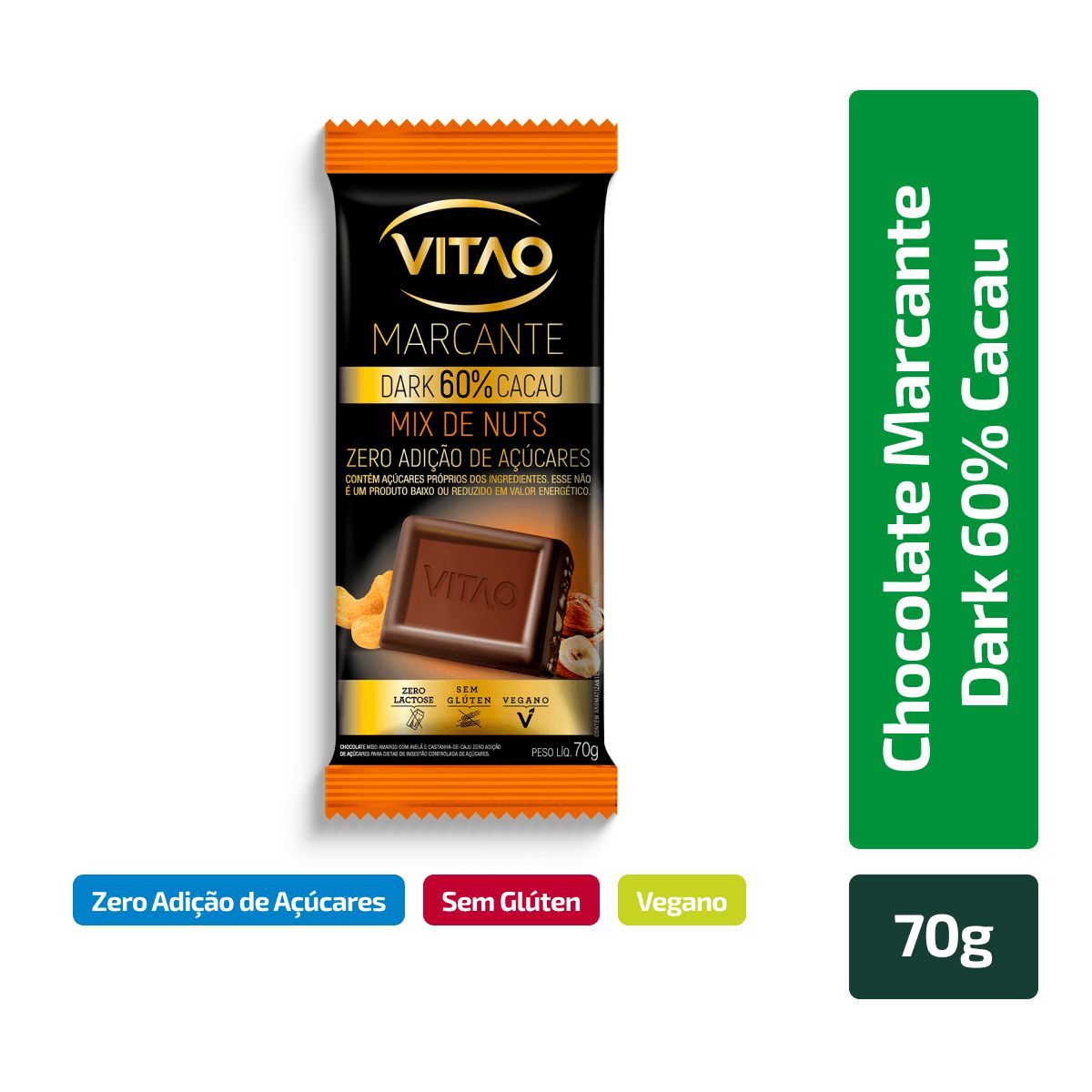 Chocolate Vitao Mix de Nuts 60% Cacau Zero Açúcar 70g