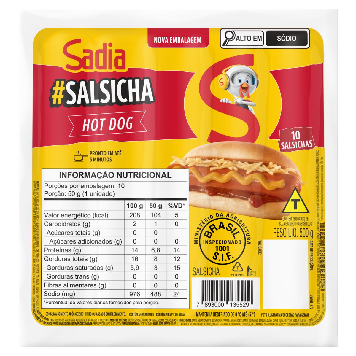 Salsicha Hot Dog Sadia 500g 10 Unidades image number 0