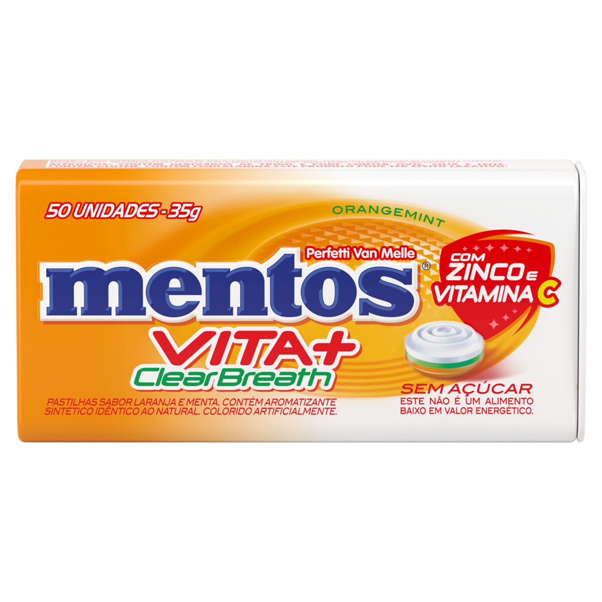 Pastilha Mentos Vita+ Clear Breath Orangemint Zero Açúcar Lata 35g
