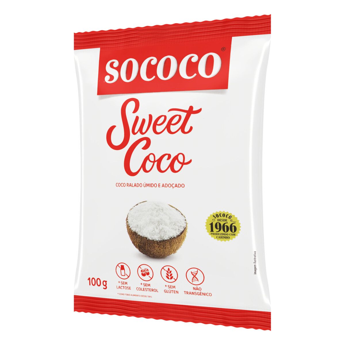 Coco Ralado Sococo Úmido Adoçado Sweet Coco Pacote 100g image number 2