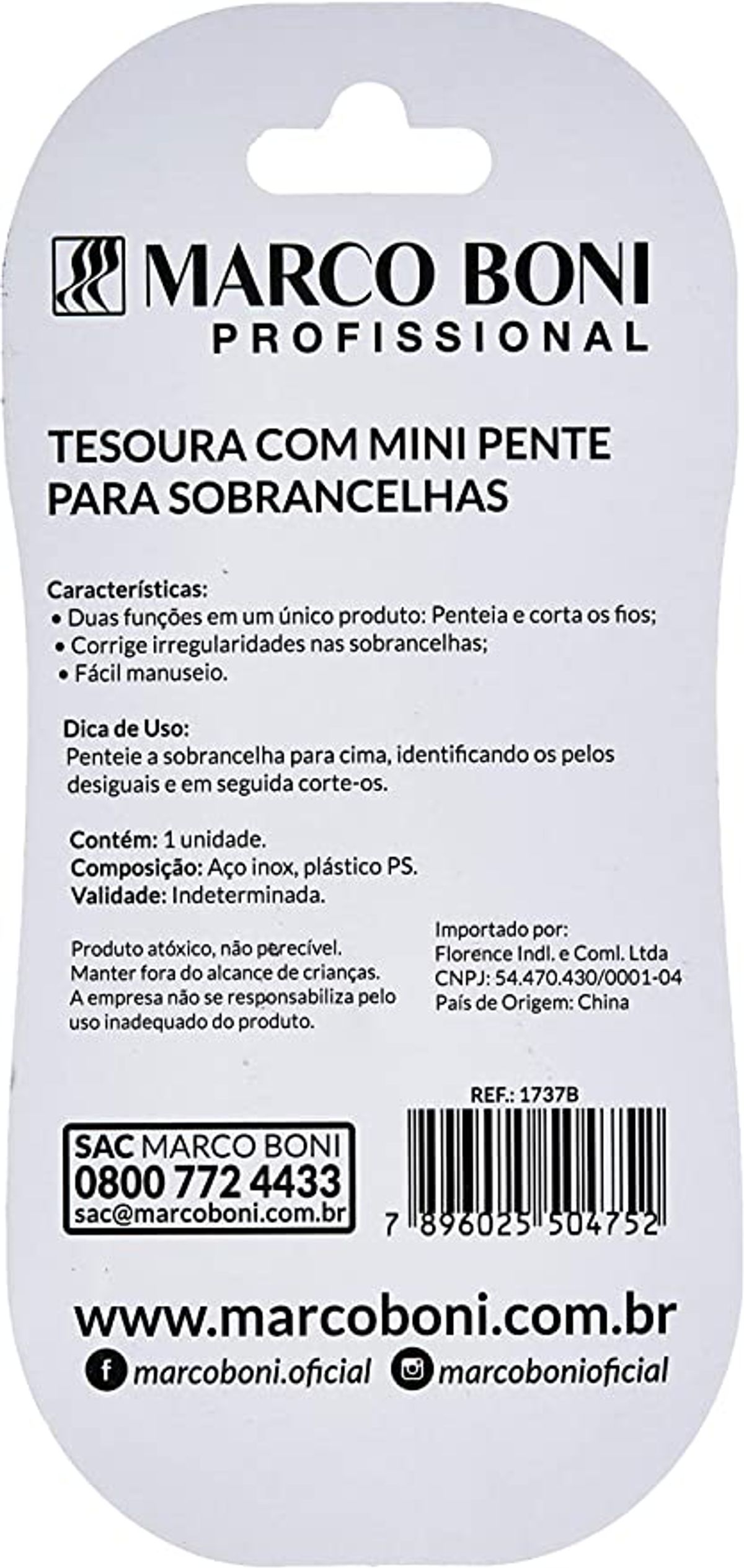 Tesoura para Sombrancelha Marco Boni com Mini Pente Unidade image number 1