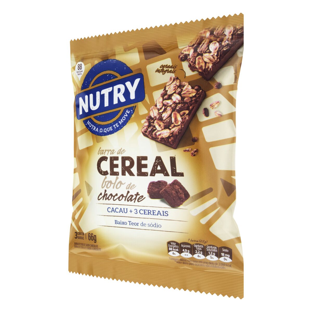 Pack Barra de Cereal Bolo de Chocolate Nutry Pacote 66g 3 Unidades image number 2