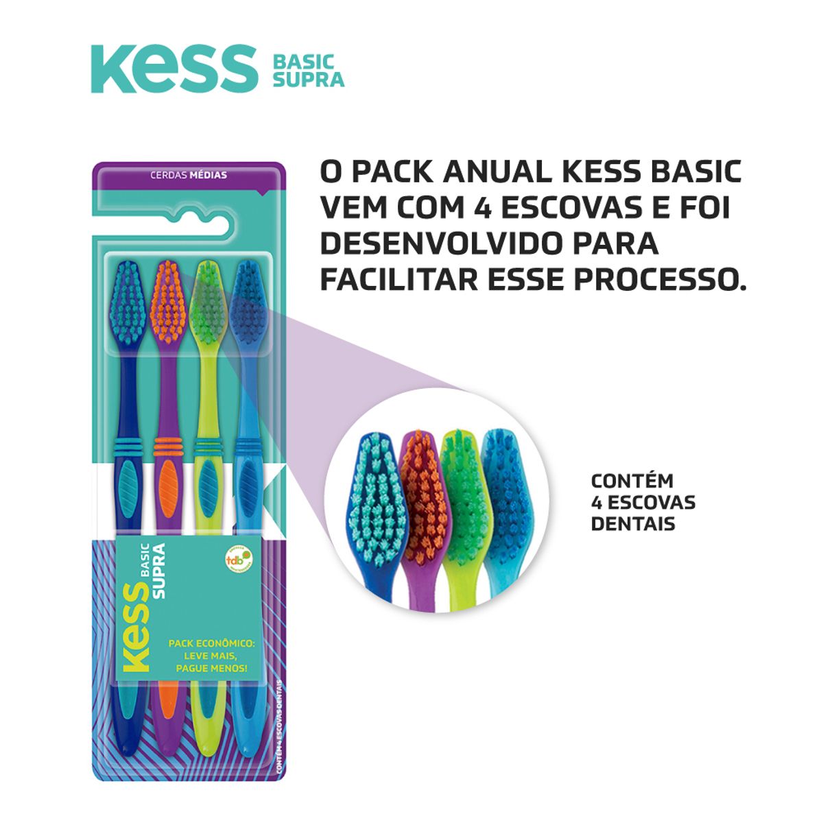 Escova Dental Kess Basic Supra Combo 4 Unidades image number 4