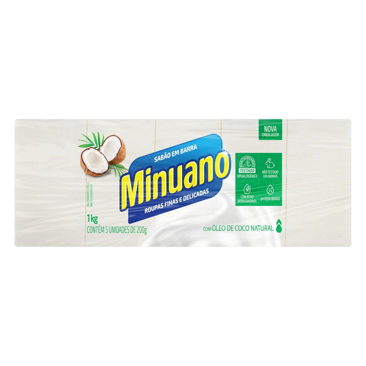 Sabão Barra Coco Minuano Pacote 1kg 5 Unidades