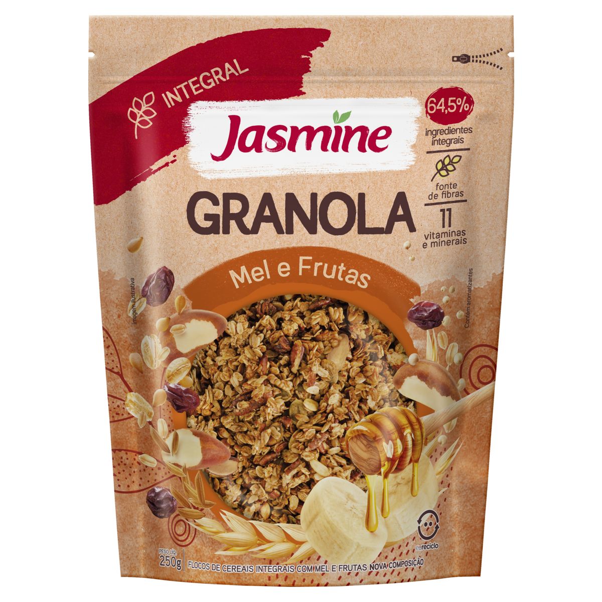 Granola Jasmine 64,5% Integral Mel e Frutas Pouch 250g