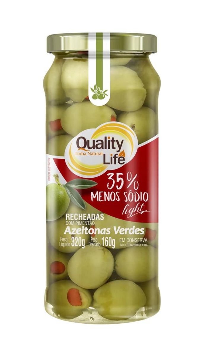 Azeitona Verde Quality Life Recheada Vidro 160g