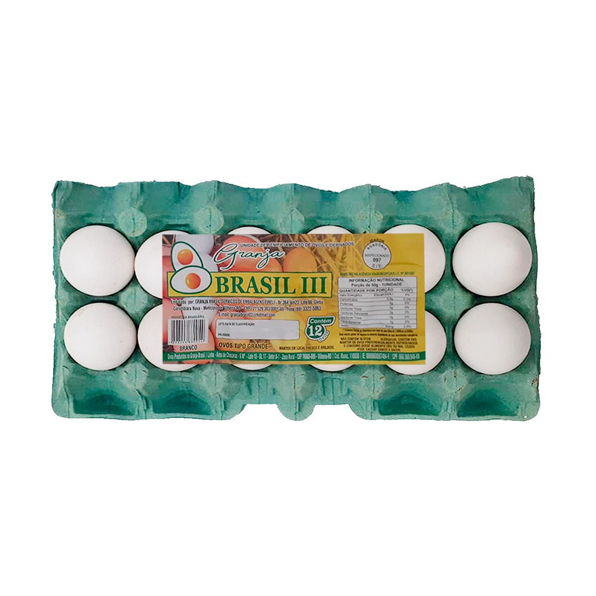 Ovos Branco Granja Brasil Cartela com 12 Unidades