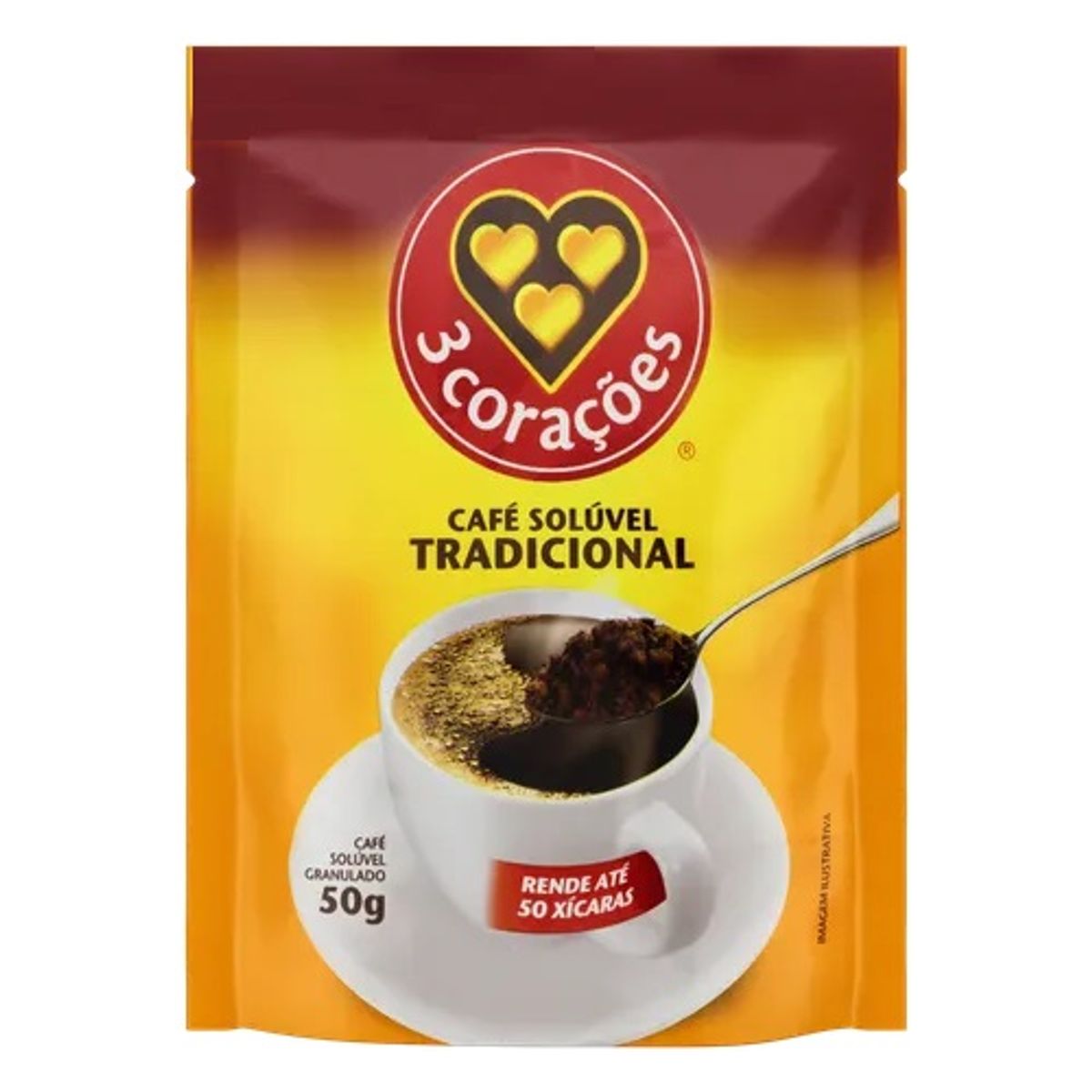 Café Solúvel 3 Corações Granulado Tradicional Sachê 50g image number 0