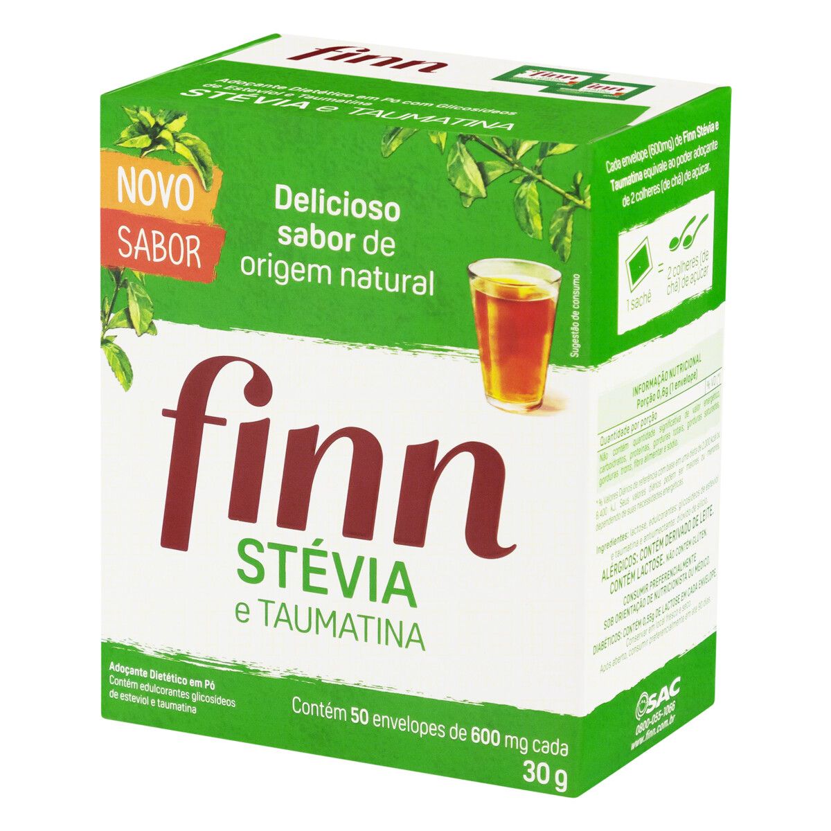 Adoçante em Pó Stevia e Taumatina Finn Caixa 30g image number 2