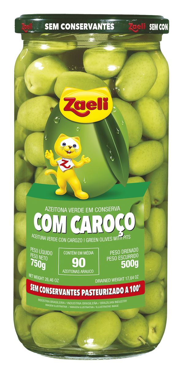 Azeitona Verde Zaeli com Caroço Vidro 500g image number 0