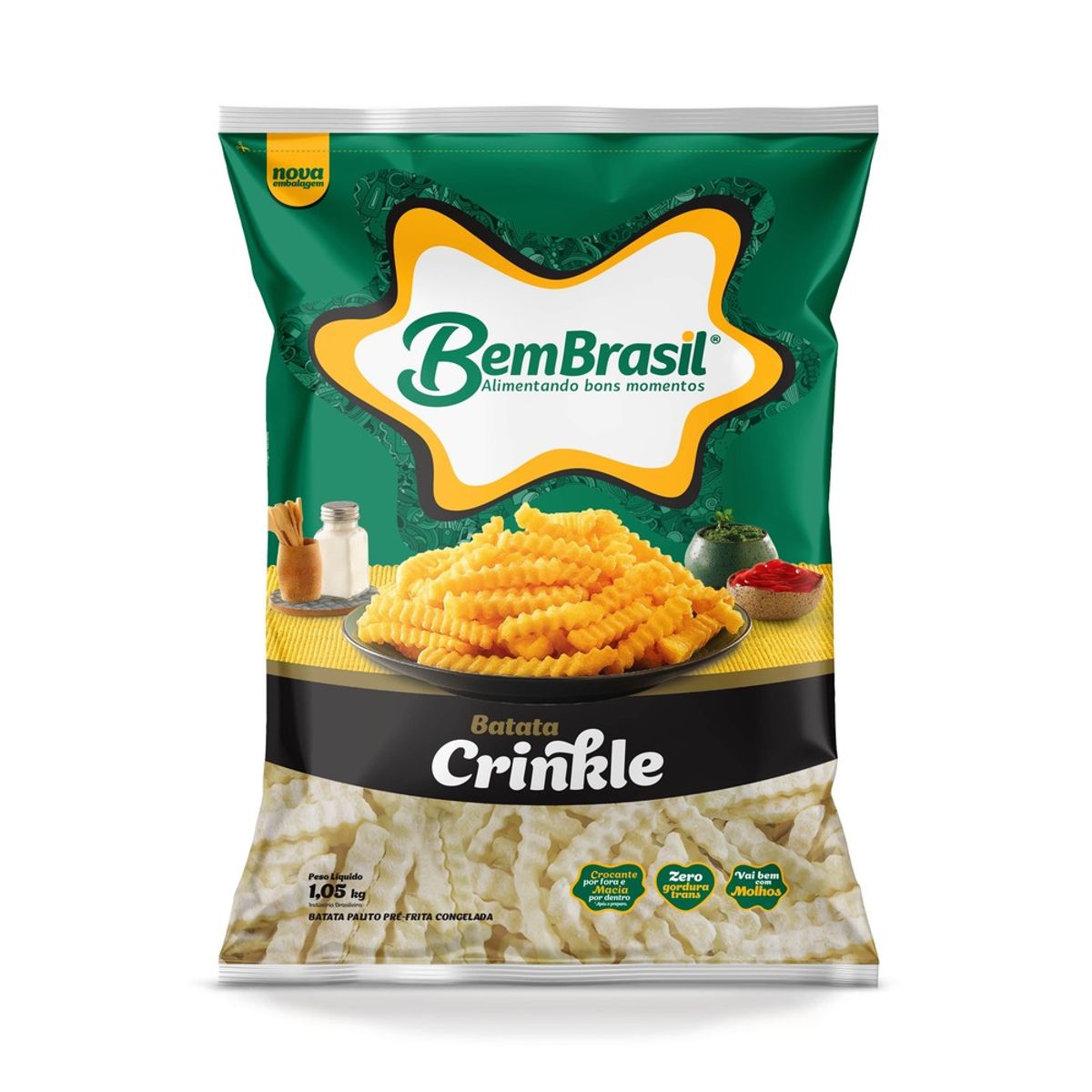 Batata Pré-Frita Crinkle Congelada Bem Brasil Pacote 1,05kg