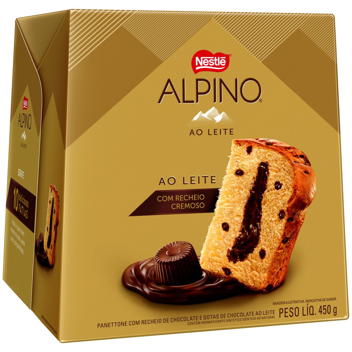 Panettone com Gotas e Recheio Chocolate Alpino Nestlé Caixa 450g