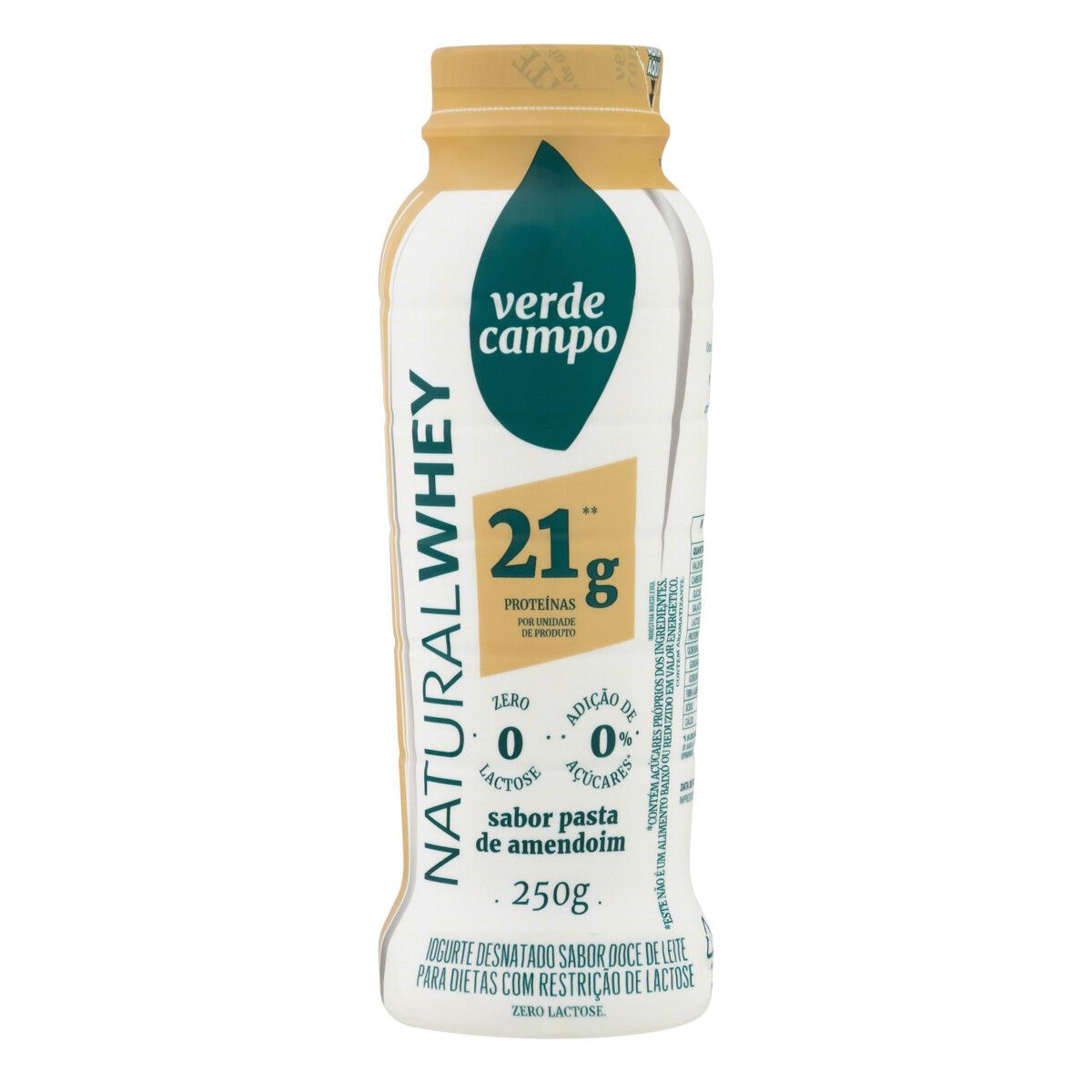 Iogurte Desnatado Pasta de Amendoim Zero Lactose Verde Campo Natural Whey Frasco 250g