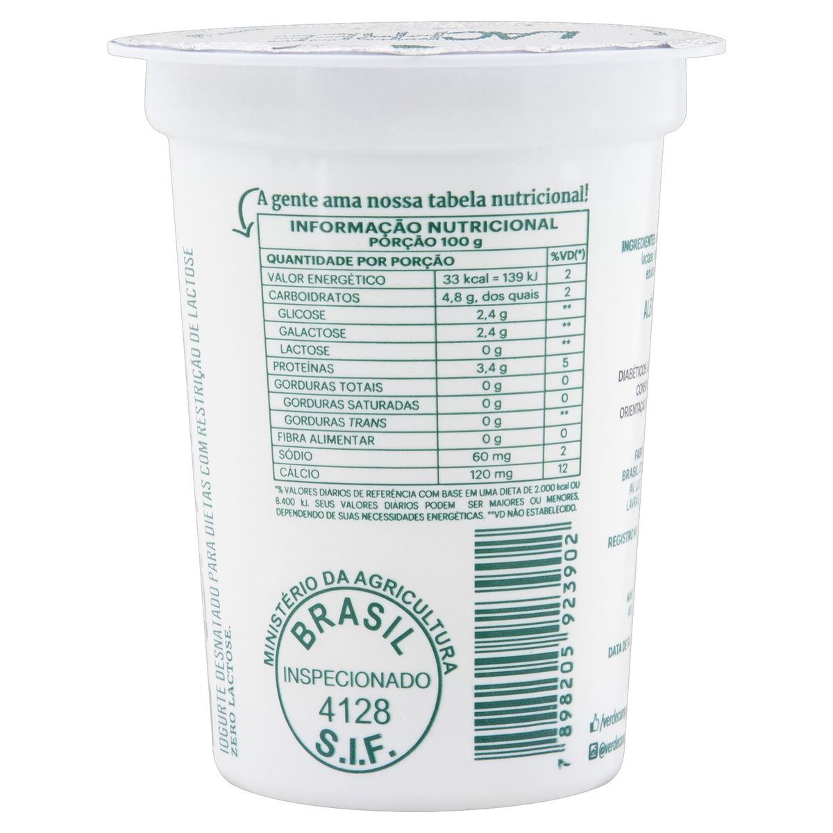 Iogurte Desnatado Tradicional Zero Lactose Verde Campo Lacfree Copo 140g image number 1