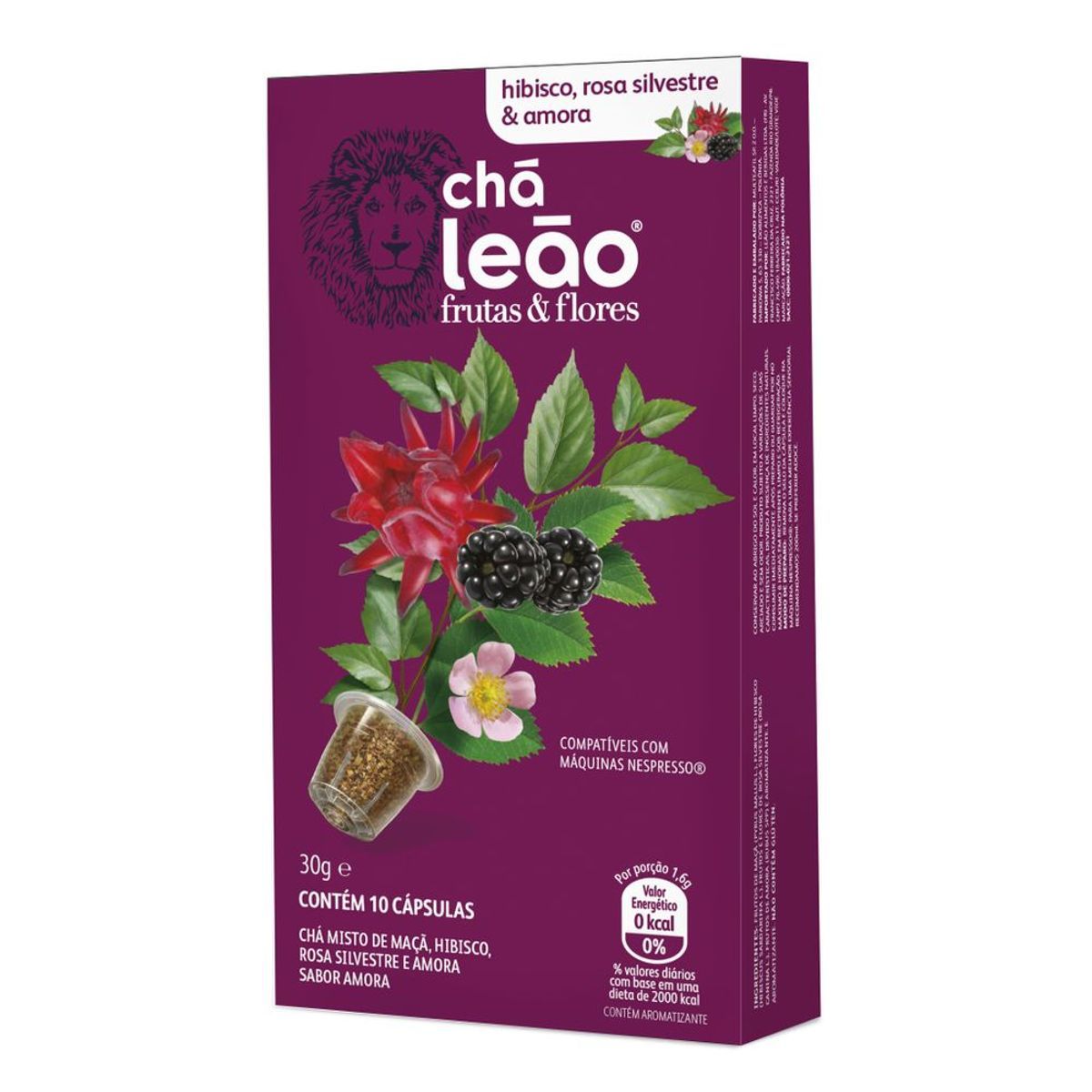 Chá em Cápsula Leão Sabor Hibisco, Rosa Silvestre, Amora, Frutas, Flores 30g