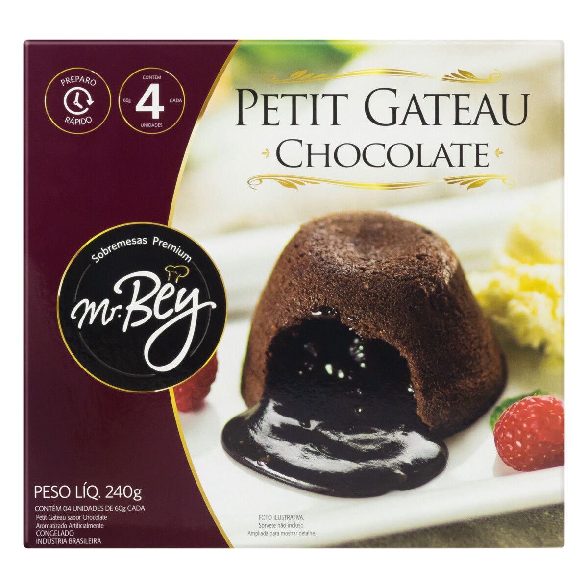 Petit Gâteau Congelado Chocolate Mr. Bey Sobremesas Premium Caixa 240g 4 Unidades