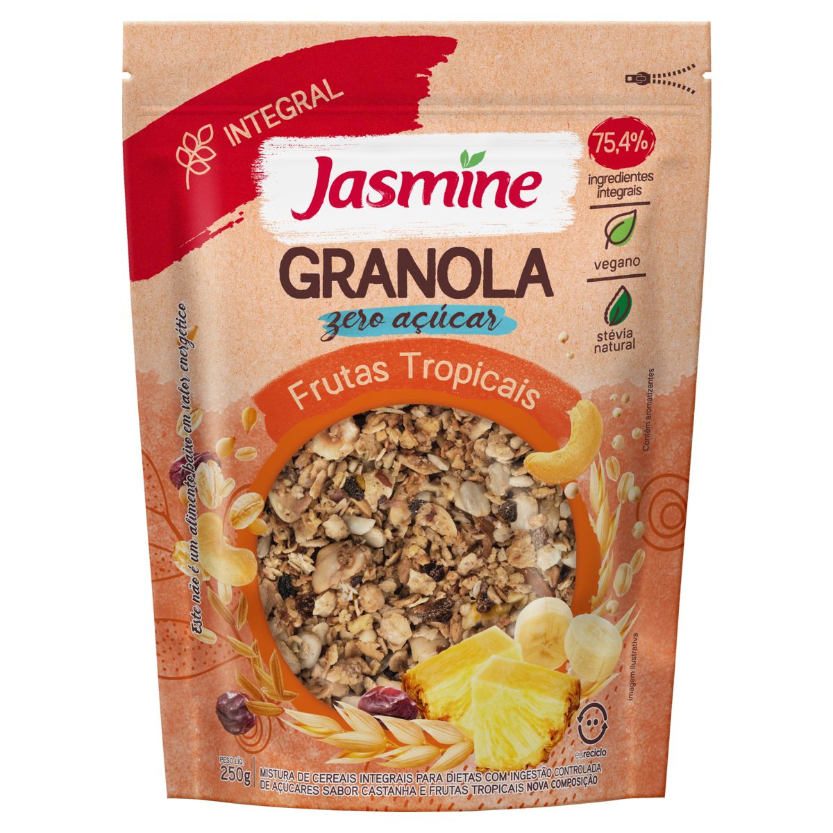 Granola Jasmine 75,4% Integral Frutas Tropicais Zero Açúcar Pouch 250g