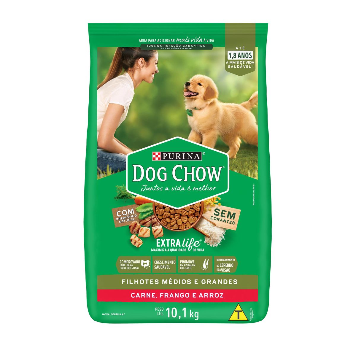Alimento Dog Chow Cães Filhotes Médios e Grandes Carne, Frango e Arroz 10,1kg