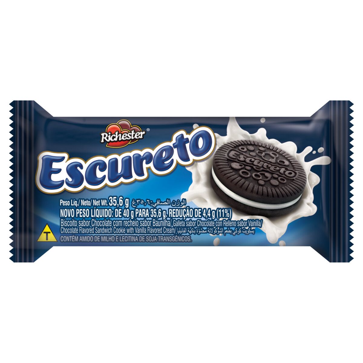 Biscoito Chocolate Richester Escureto Baunilha 35,6g