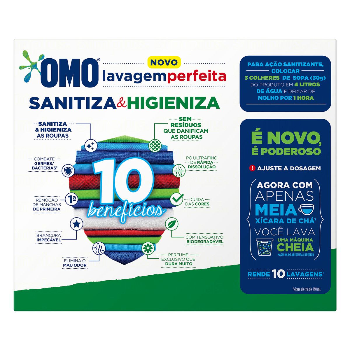 Lava Roupas em Pó Omo Lavagem Perfeita Sanitiza & Higieniza 800g image number 1