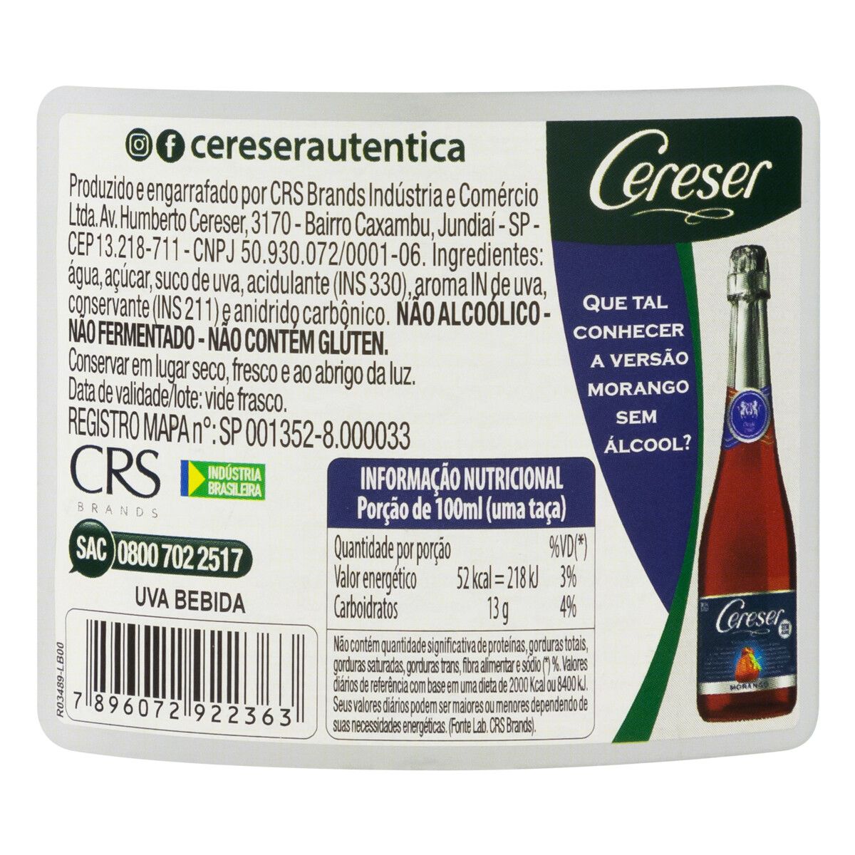 Bebida Gaseificada Zero Álcool Uva Cereser Garrafa 660ml image number 2