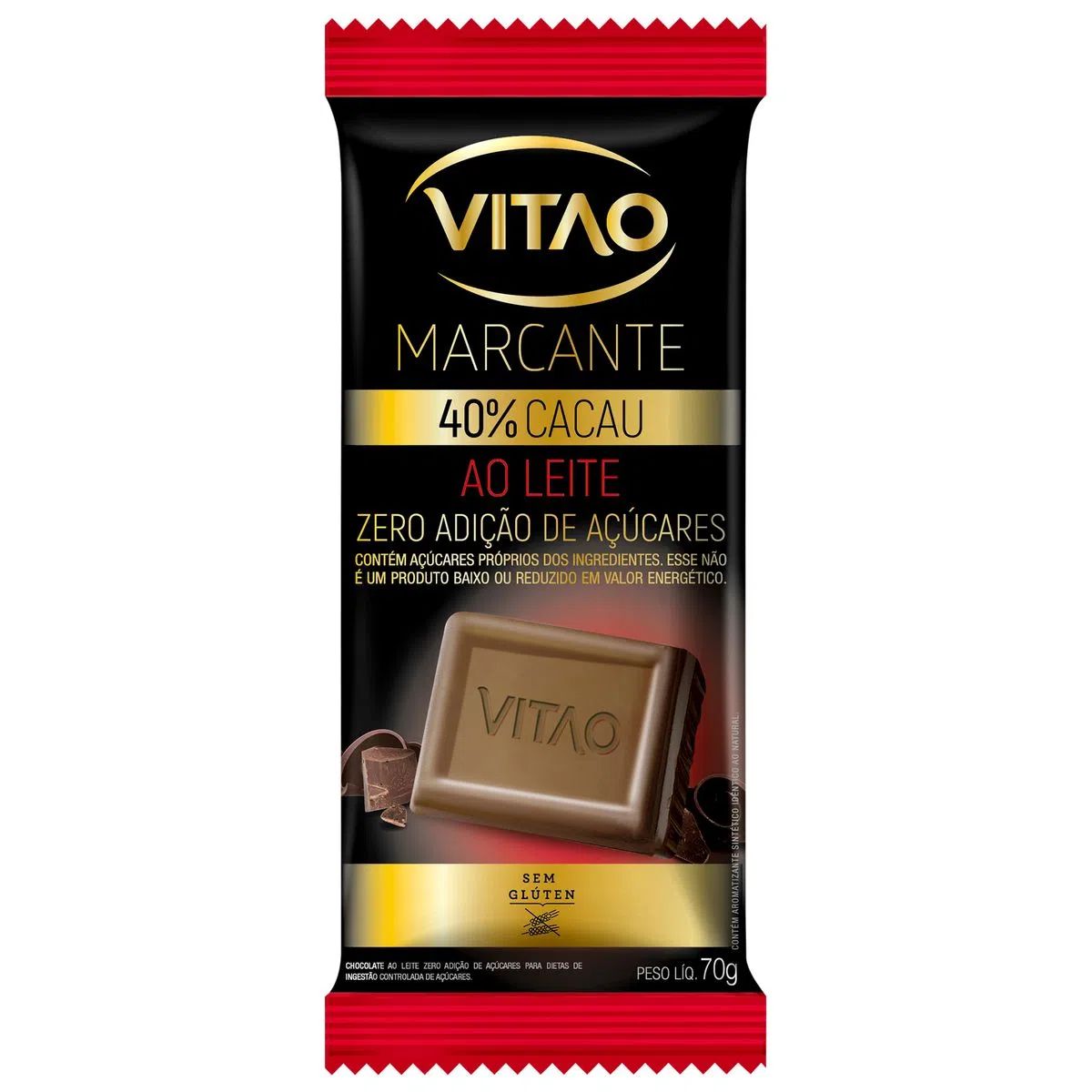 Chocolate Vitao Ao Leite 40% Cacau Zero Açúcar 70g image number 1
