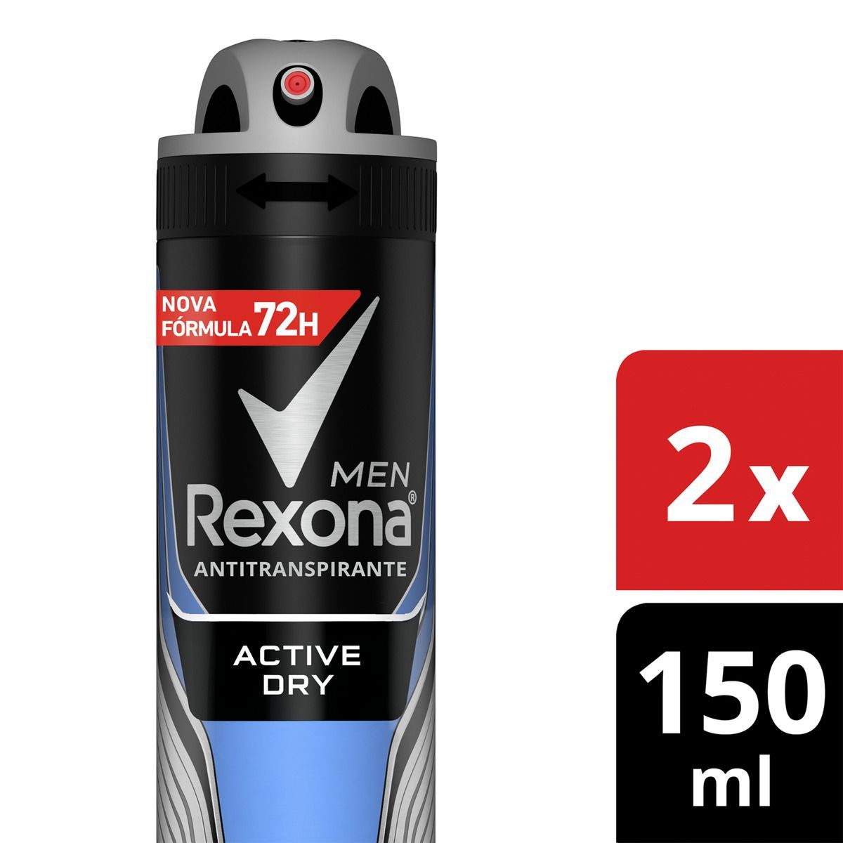Desodorante Antitranspirante Aerosol Masculino Rexona Active Dry 72 Horas 2 X 150ml image number 1