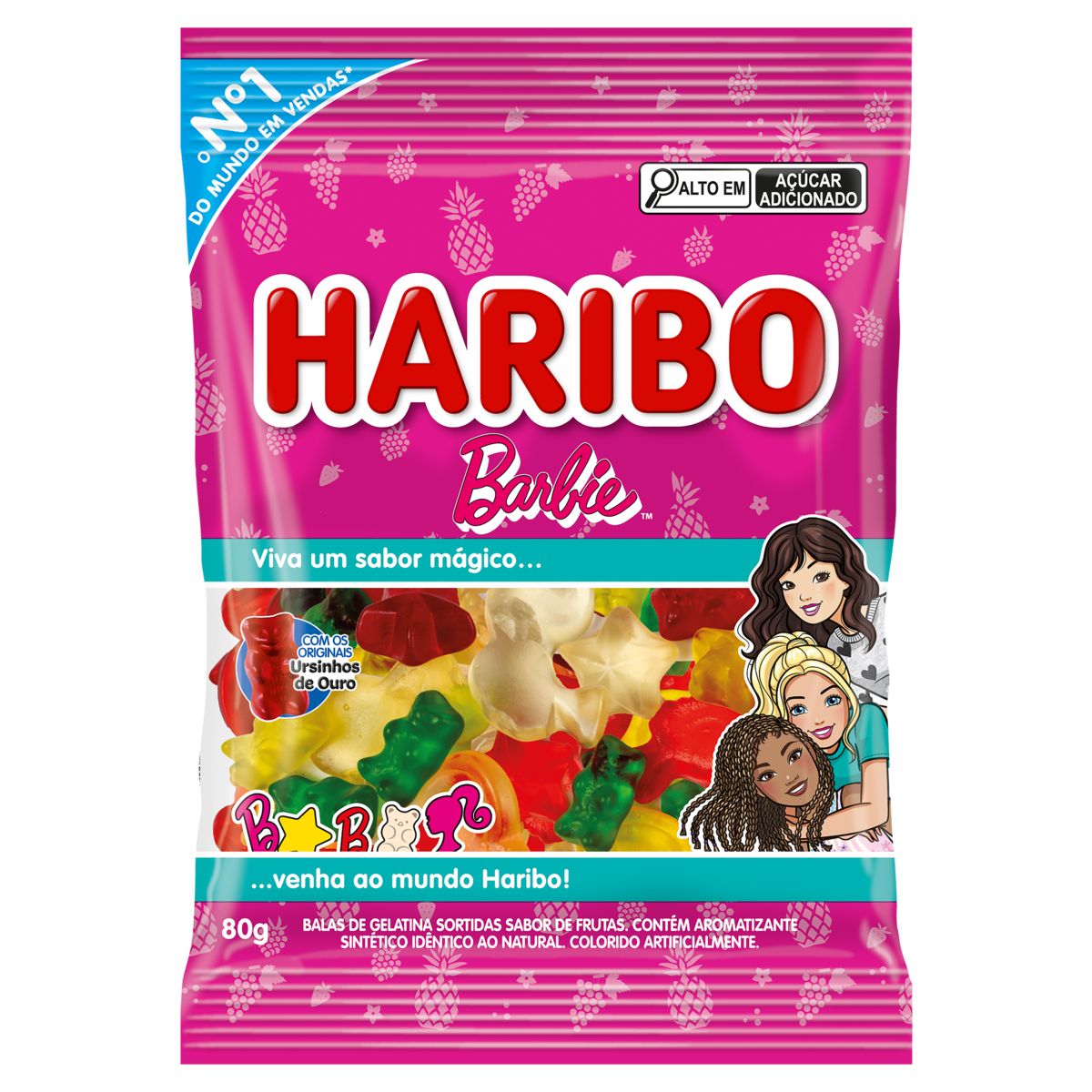Bala de Gelatina Frutas Barbie e Ursinhos de Ouro Haribo Pacote 80g