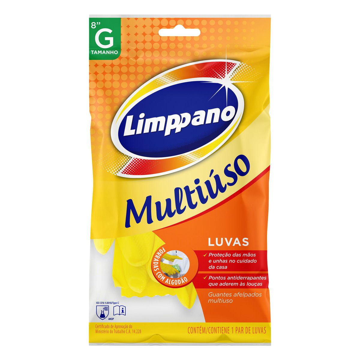 Luva Multiuso Amarela Limppano Tamanho G image number 0