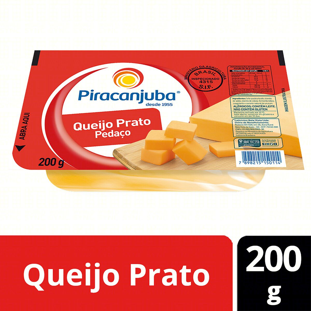 Queijo Prato em Pedaço Piracanjuba 200g image number 1