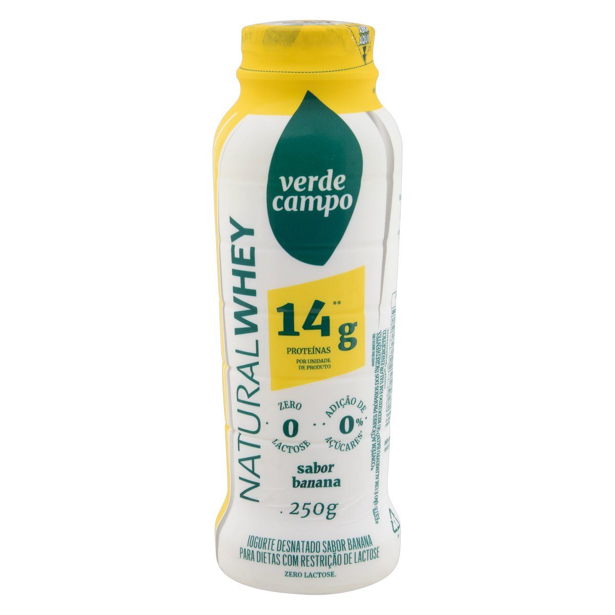 Iogurte Desnatado Banana Zero Lactose Verde Campo Natural Whey 14g de Proteína Frasco 250g image number 0