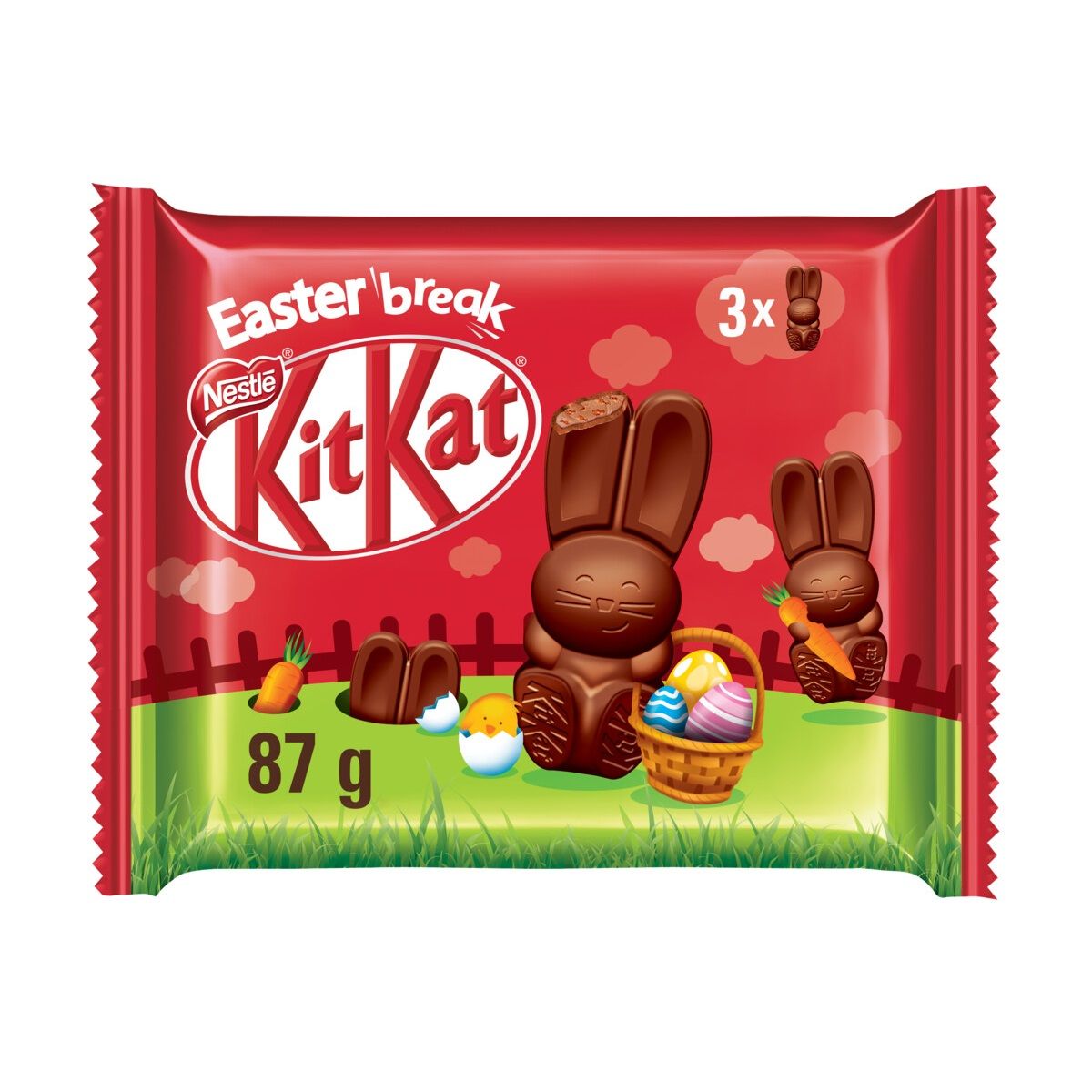 Coelho de Chocolate Easter Break Kitkat Pacote 87g 3 Unidades