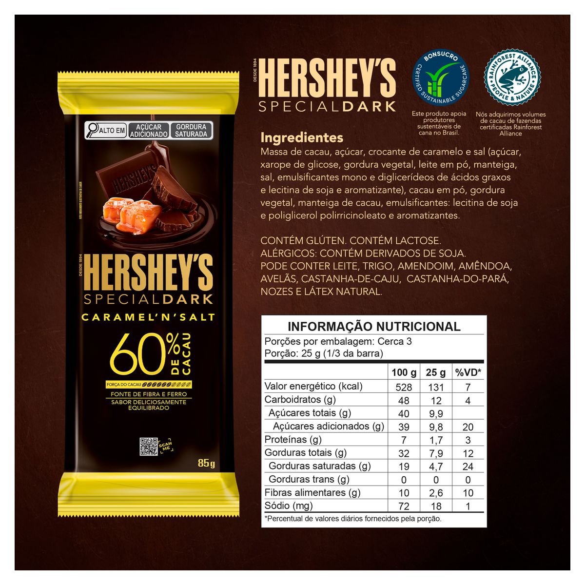 Chocolate Hershey's Caramel 'N' Salt 60% Cacau 85g image number 1