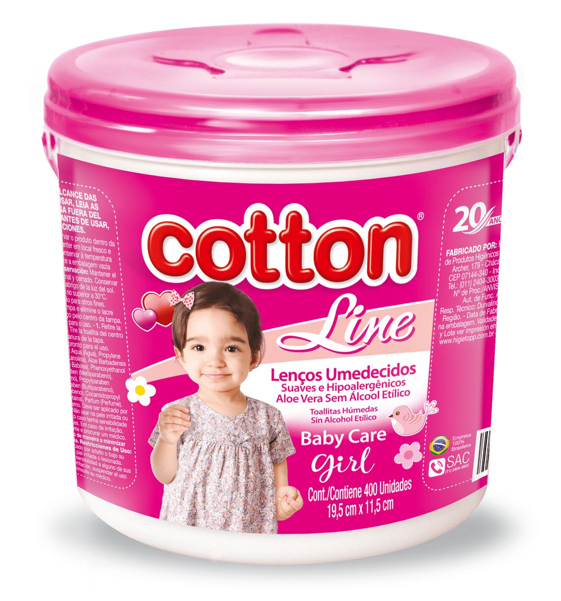 Lenços Umedecidos Cotton Line Baby Care Rosa 400 Unidades image number 0
