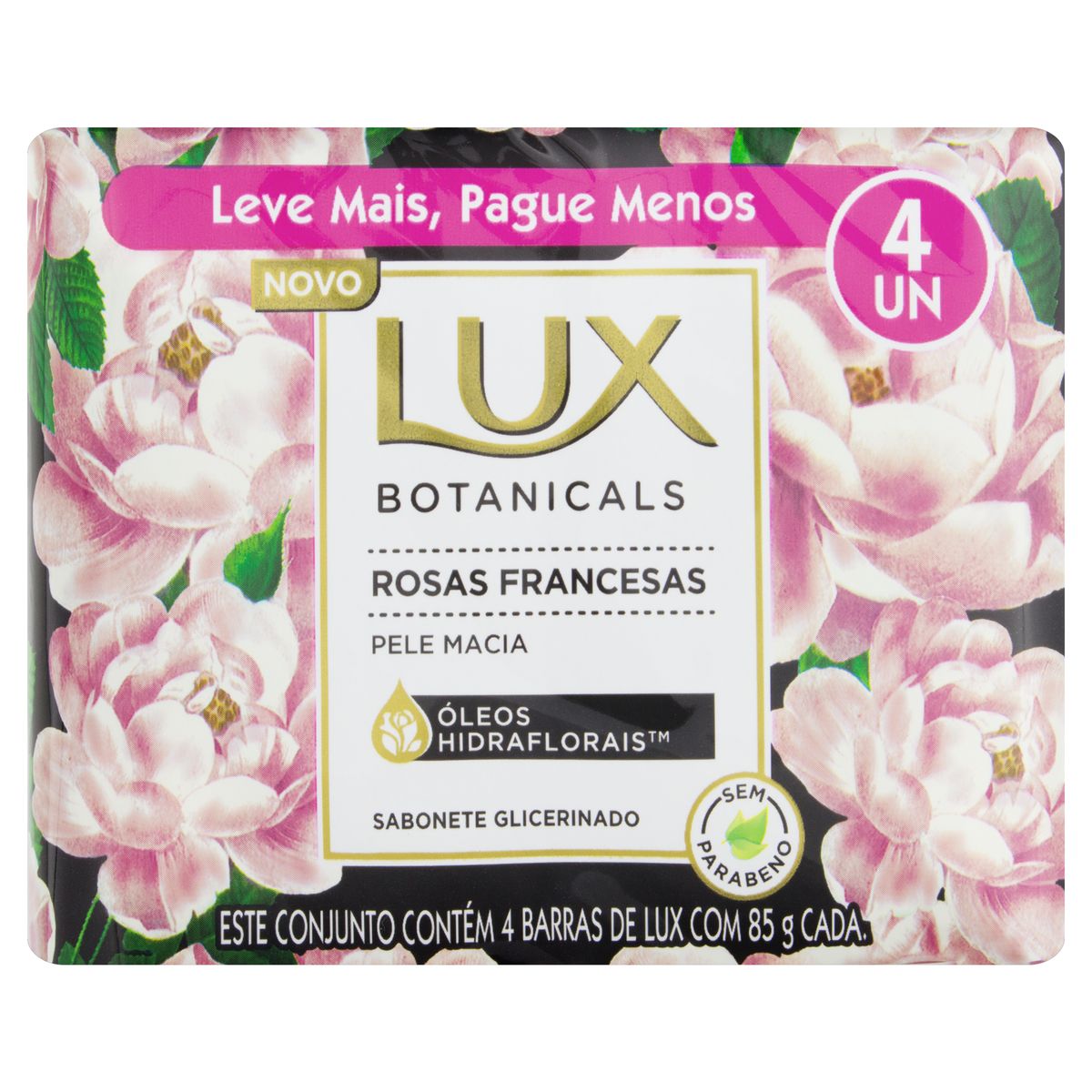 Pack Sabonete Barra Glicerinado Rosas Francesas Lux Botanicals Envoltório 4 Unidades 85g Cada Leve Mais Pague Menos