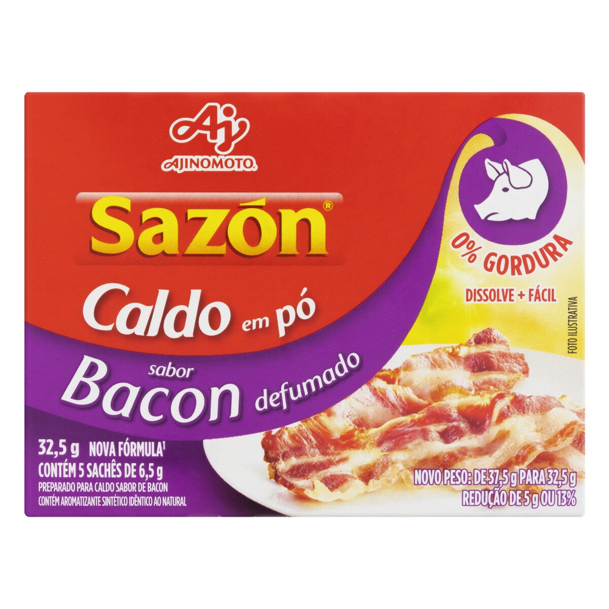 Caldo Pó Bacon Defumado Sazón Caixa 32,5g 5 Unidades