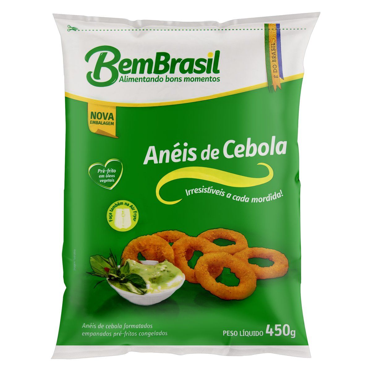 Anéis de Cebola Empanados Pré-Fritos Congelados Bem Brasil Pacote 450g
