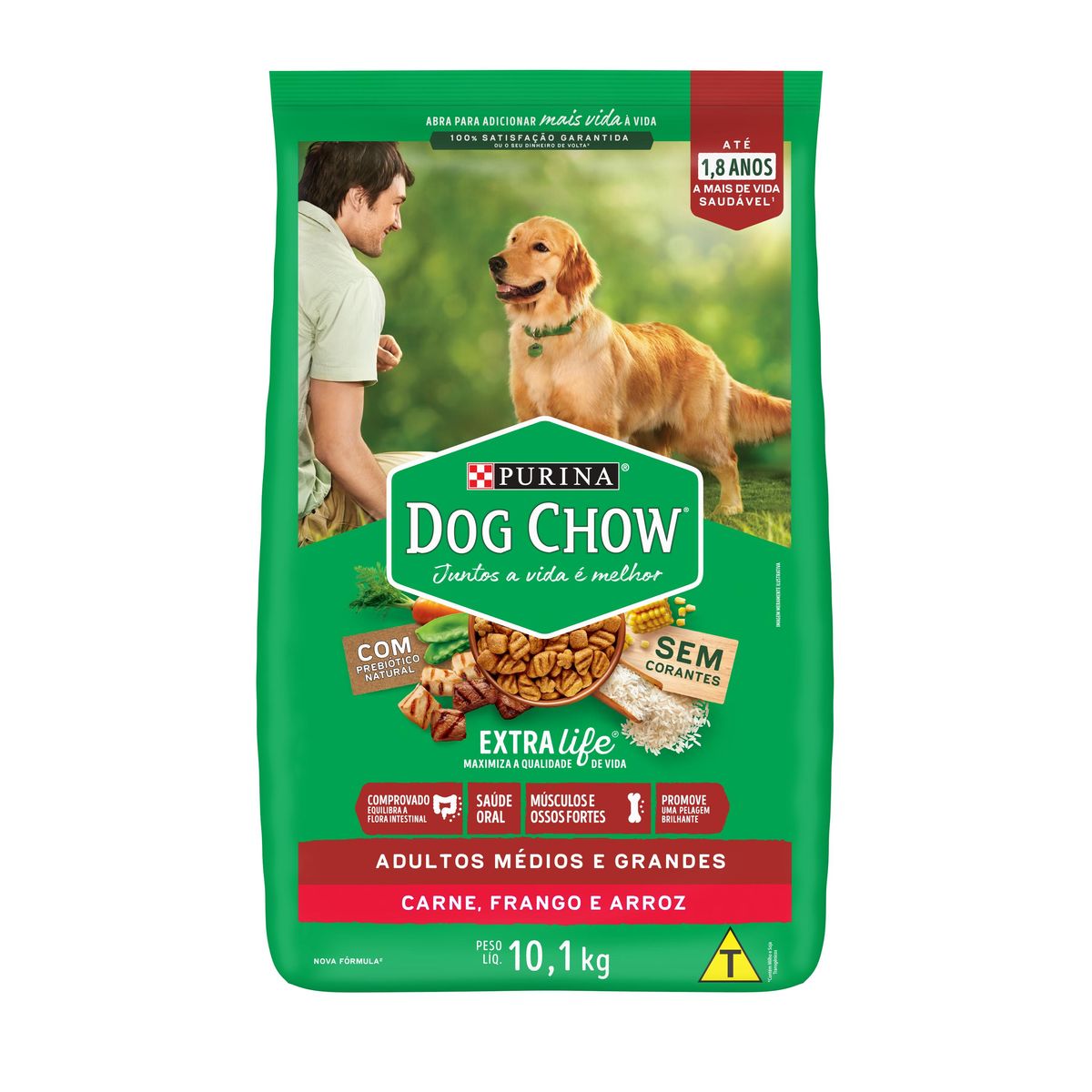 Alimento Dog Chow Cães Adultos Médios e Grandes Carne, Frango e Arroz 10,1kg