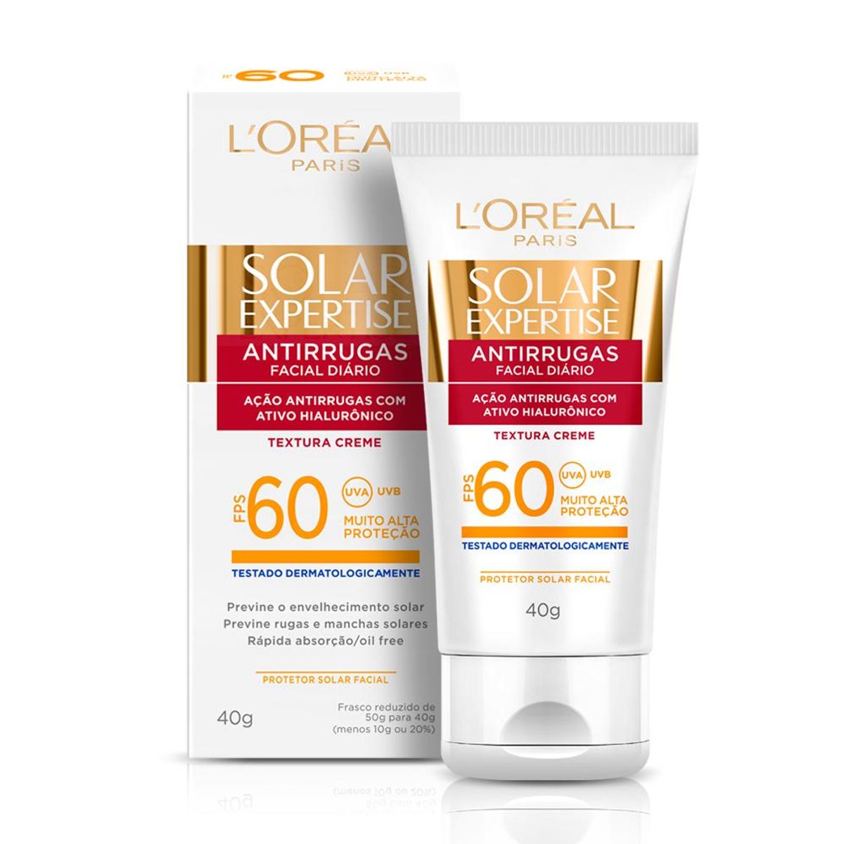Protetor Solar Facial L'Oréal Paris Solar Expertise Antirrugas FPS 60, 40g