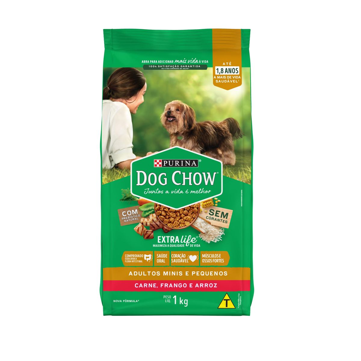 Alimento para Cães Adultos Dog Chow Carne, Frango e Arroz 1kg