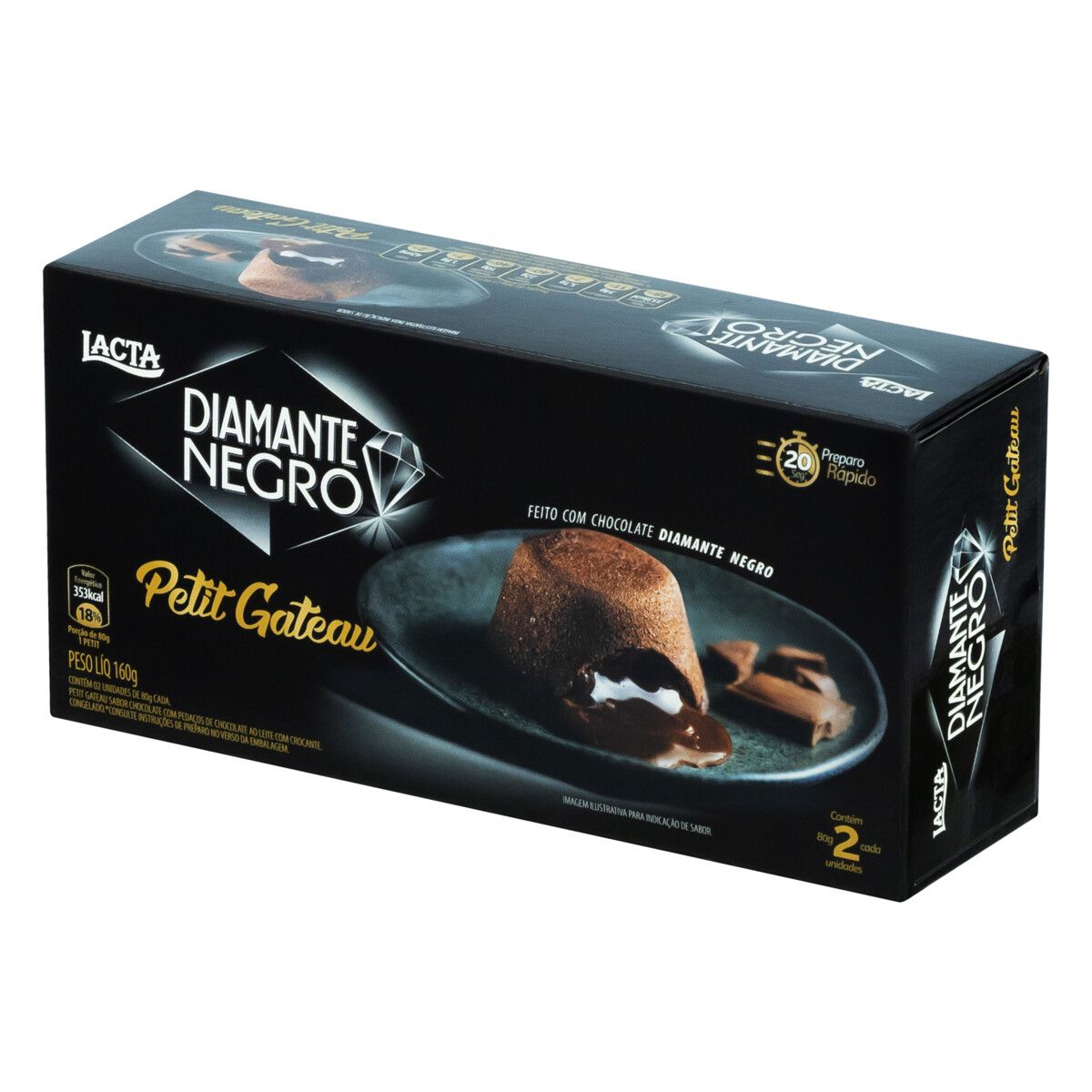 Petit Gâteau Congelado Chocolate Recheio Diamante Negro Lacta Caixa 160g 2 Unidades image number 3