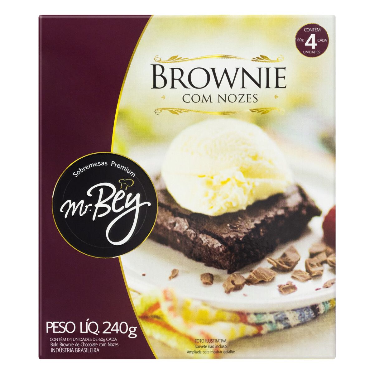 Brownie Chocolate com Nozes Mr. Bey Sobremesas Premium Caixa 240g 4 Unidades