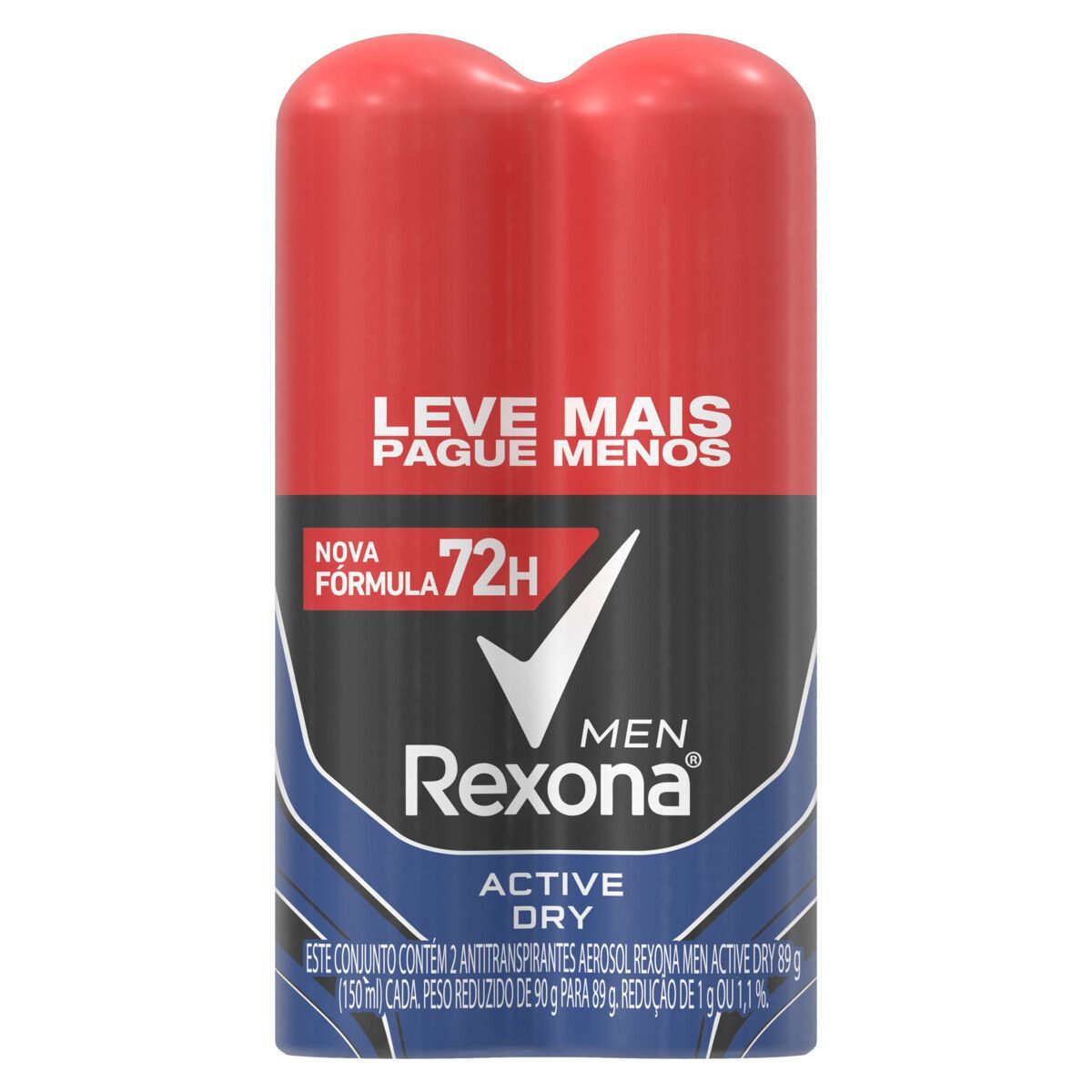 Desodorante Antitranspirante Aerosol Masculino Rexona Active Dry 72 Horas 2 X 150ml