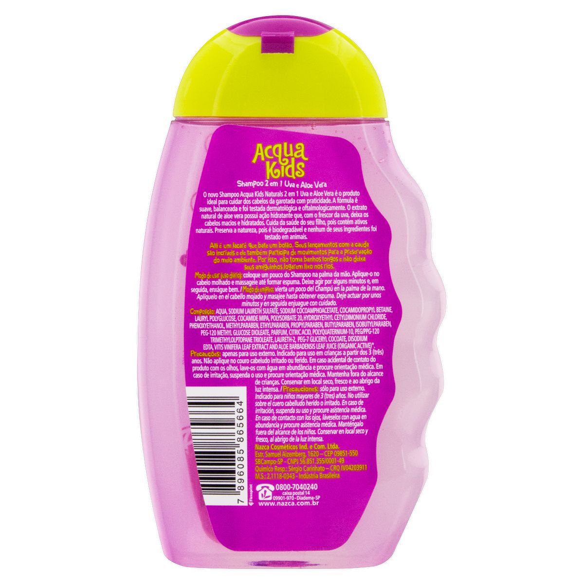 Shampoo 2 em 1 Uva e Aloe Vera Acqua Kids Frasco 250ml image number 1