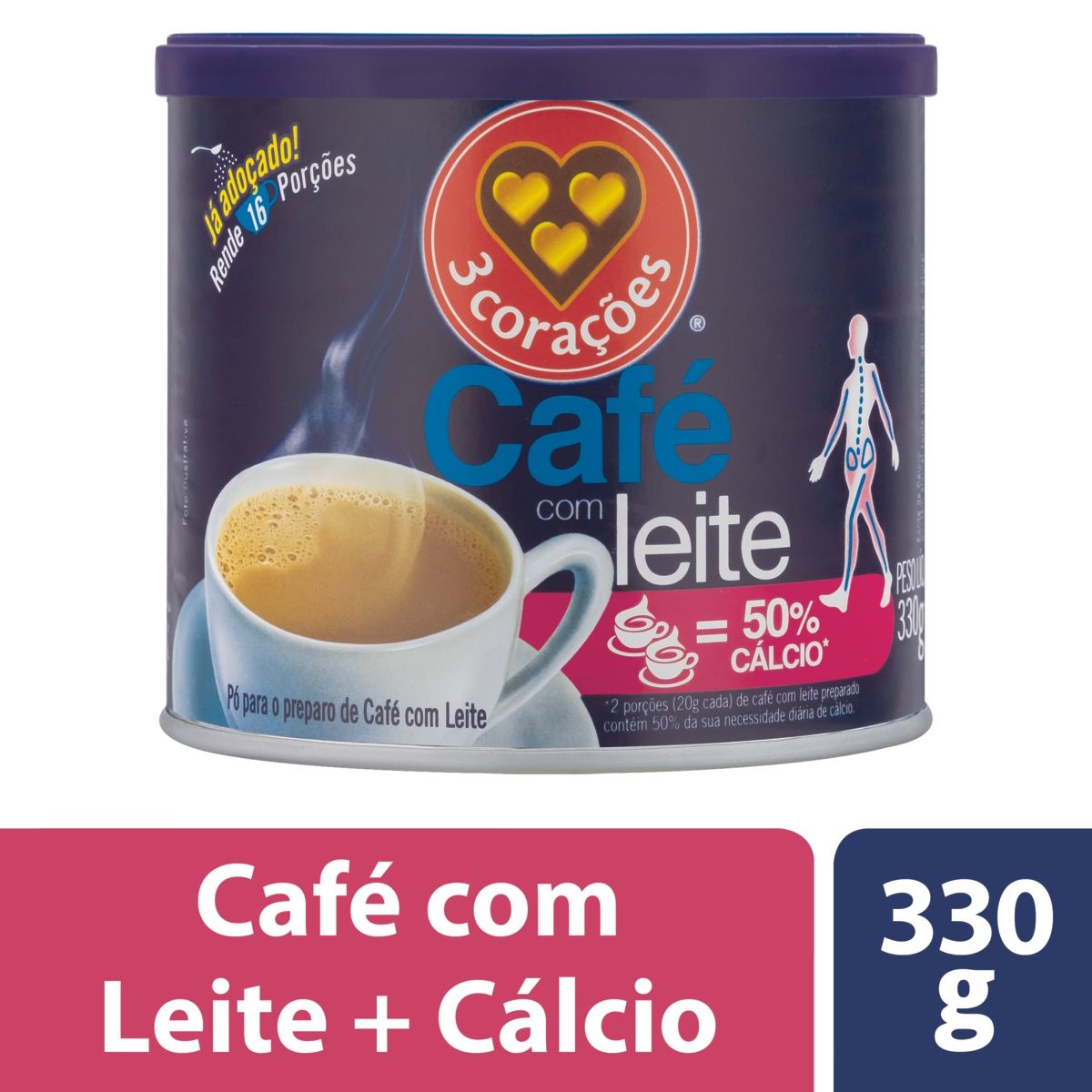 Café com Leite Solúvel 3 Corações Lata 330g image number 5